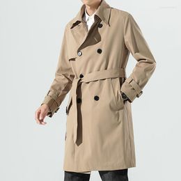 Men's Trench Coats M-4XL Mens Coat Spring Autumn Male Jacket Long Double Breasted Turn-down Collar Solid Loose Windbreaker Clothes Hw124