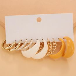 Hoop Earrings Fashion Acrylic Alloy 5 Pairs Set Geometric Hollow For Women Winding Pearl Circle Big Trend Jewelry