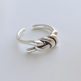 Cluster-Ringe Koreanische Mode-Bowknot-Bogen-Silber-Farben-justierbare Ring für Frauen Einfache Vintage Thai Geometrische Schmuck Geschenke