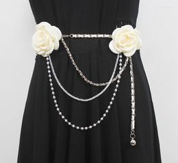 Belts Women's Runway Fashion Flower Chain Cummerbunds Female Dress Corsets Waistband Decoration Narrow Belt R427