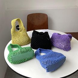 Evening Bags Crochet Hand Knit Bag Macaron Cotton Rope Hollow Out Handbag Straw Bag Korea Beach Woven Fishnet Bag 230729