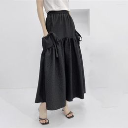 Skirts Spring Summer Long Skirt Women High Waisted Elastic Waist Japan Style Beach A-line Lace Up Bow Solid Faldas Elegant