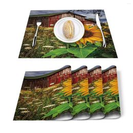 Table Runner 4/6pcs Set Mats Sunflower Flower Farm Rustic Printed Napkin Kitchen Accessories Home Party Decorative Placemats