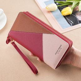 New Patchwork Color Contrast Large Capacity Dual Pull Phone Bag for Women's Wallet