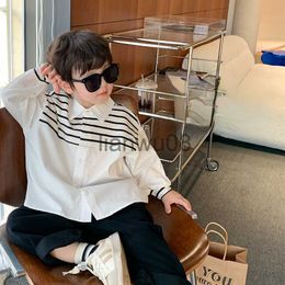 Kids Shirts Kids shirts fashion Boys patchwork striped Lapel shirts cotton casual Tops x0728