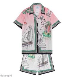 Casablanca Mens Set 2 Pieces Designer Shirt Shorts Slim Fit Loose Silky Luxury Casablanc Shirts Men Casual Polos Suit Clothing High Quality 8TQS