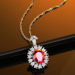 S925 Sterling Silver High Carbon Diamond Delicate Ruby Pendant Necklace Female Clavicle Chain High-end Personality Jewelry Gift