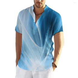 Men's Casual Shirts Ripple Printed Shirt Button Summer Cloths Simple Fashion Harajuku Loose Oversized Men Clothing