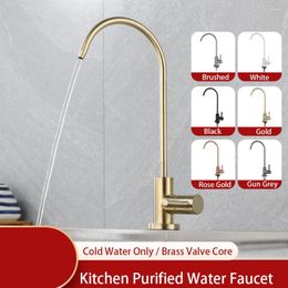 Kitchen Faucets Purified Water Faucet Stainless Steel Material Cold Only Single Handle 360 Rotation Gold Gun Grey Black White Colour