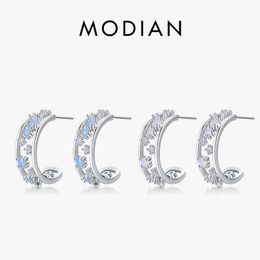 Stud MODIAN Genuine 925 Sterling Silver Fashion Hollow Out Earrings For Women Delicate Pink Blue Opals Ear Pins Fine Jewelry 230729