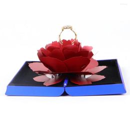 Storage Boxes 3D Up Rose Ring Box Wedding Engagement Jewelry Holder Case Bump