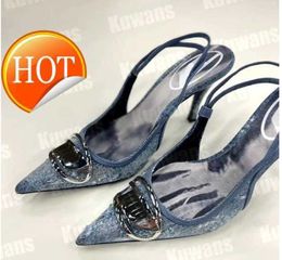 D-Venus SB Denim Heels Slingback Womens Sandals Pumps D Kittie Canvas D Venus Beach Summer Luxury Designer High Slipper Party Sexy Wedding8