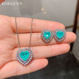 Wedding Jewellery Sets Charms 10 10MM Heart Shaped Paraiba Tourmaline Ocean Star Pendant Necklace Stud Earrings Lab Diamond Women s Gifts 230729