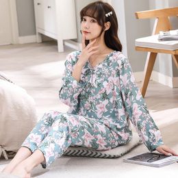 Women's Sleepwear Spring Summer Women Viscose Long Sleeve Pants Ladies Pyjamas Suit Plus Size Home