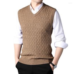 Men's Vests 2023 Autum Fashion Brand Solid Wool Pullover Sweater V Neck Knit Vest Men Trendy Sleeveless Casual Top Quality Clothing