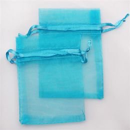 100 PCS lot TURQUOISE BLUE Organza Favour Bags Wedding Jewellery Packaging Pouches Nice Gift Bags DIY making FACTORY202e