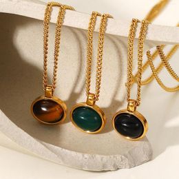 Pendant Necklaces INS Fashion Vintage Oval Stone Necklace 18K Gold Plated Stainless Steel Chain Collar For Women