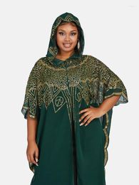 Casual Dresses Women's Fashion Classic African Chiffon Fabric Sequin Loose Hooded Long Dress Ramadan Dubai Abaya Cafe Robe