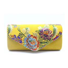 Evening Bags Vintage Suede Clutch Bag Wedding Embroidered Flower Shoulder With Sling Purse Women S Yellow Clutches Femininos 230729