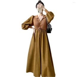 Casual Dresses Womens Long Dress Vintage Elegant Spring Autumn V-Neck Female Formal Slim Lady Sleeve Arrivals