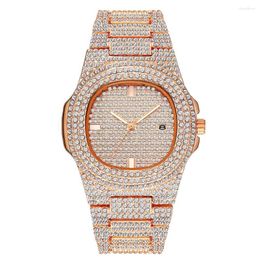 Wristwatches PINTIME Bling Iced Out Watch Men Hip Hop Diamond Top Steel Date Male Clock Relogio Masculino Reloj Hombre