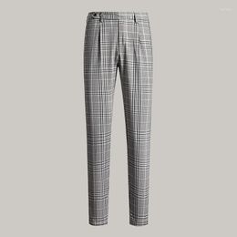 Men's Suits 2023 Spring Autumn England Plaid Work Stretch Pants Men Business Fashion Slim Fit White Casual Pant Male Brand Trousers