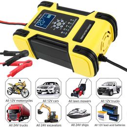 12V 24V 12A Automatic Battery Charger 7-Step Car Battery Charger LCD Display Intelligent Charges Repair Function Fast Charger230H