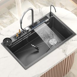 Stainless steel sink waterfall for kitchen smart Large nano multifunction sink black Washbasin Dishwasher Kitchen accessories