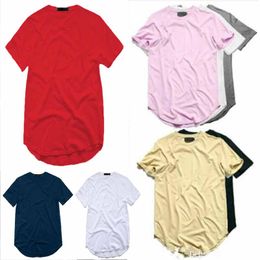 Curved Hem T-shirt Men Extended T shirt Plain Longline Mens Tee Shirts Male Clothes