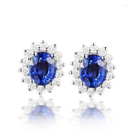 Stud Earrings Luxury Temperament Diana Style Imitation Natural Sapphire With Diamond Inlay Colour Gem Wholesale