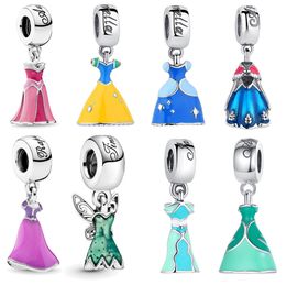 Popular String charms Princess Dress 925 Silver Jewellery Accessories skirt Pendant DIY fit Pandora Bracelet for Women Designer Necklace Love Beads