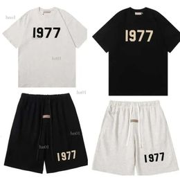 2023 Summer Designer Mens T Shirt T-shirt Front Flocking 1977 Letter Silicon Back Newest High Streetwear Loose Oversize Tee Skateboard