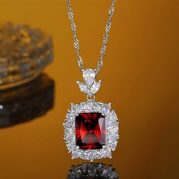 Hot Sales S925 Sterling Silver Radian Cut High Carbon Diamond Delicate Ruby Pendant Necklace Celebrity Temperament Jewelry Gift