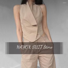 Women's Vests Suit Vest Fashion Lapel Casual Slim Business Solid Color Ladies Deep V Sleeveless Retro Top Jacket 2023