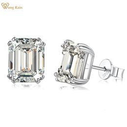 Stud Wong Rain 100 925 Sterling Silver Emerald Cut 4CT High Carbon Diamonds Ear Earrings Wedding Party Jewelry Drop 230729