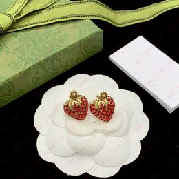 Exquisite inset zircon red strawberry Earring Stud, designer brass material retro craft personality fashion fun, anniversary, gift for lovers, high quality with box