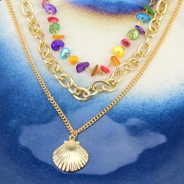 Pendant Necklaces Bohemian Muliti Layers Of Stone Shell Necklace Sea Shells Gold Color Cowrie Women Girls Seashell Choker A30