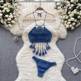 Women's Tracksuits Boho National Vintage Two Piece Set Summer Suit Halter Tassel Vest Top And Short In Matching Sets Beach Outfits