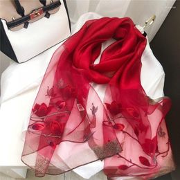 Scarves 2023 Silk Wool Scarf Flower Butterfly Dance Embroidery Mulberry Warm Sunscreen For Women