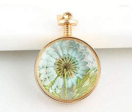 Pendant Necklaces 2023 ! Locket 1PCS Natural Plant Round Dried Crystal Bottle Glass Necklace Gold Colour Chain