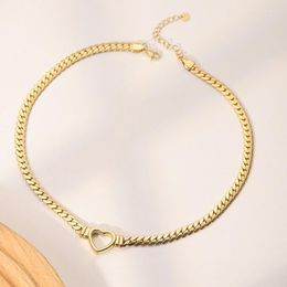 Chains Leisure Style Stainless Steel Gold Plated Cuban Chain For Women's Heart Waterproof Necklace Gift Girlfriend