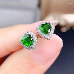 Stud Earrings Temperament Simulation Emerald Tourmaline Glitter Diamond Colour Treasure Heart-shaped