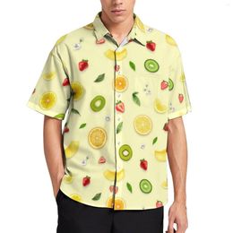 Men's Casual Shirts Lemon Print Beach Shirt Mixed Fruits Summer Man Fashion Blouses Short-Sleeve Design Tops Big Size