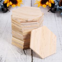 Decorative Flowers Wreaths 10pcs 1cm thick Wooden Slices Hexagonal Blank Pieces Discs Wood Ornaments For Painting Architecture Model Home Decoration 230729