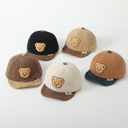 Winter Autumn New Cute Cartoon Bear Soft Corduroy Baby Baseball Cap Boy Girl Adjustable Outdoor Children Sun Hats