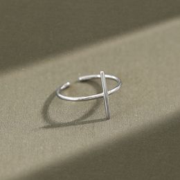 Simple Cross Shape Open Rings for Women 100% Pure 925 Sterling Silver Finger Adjustable Ring Fine Accessories Jewellery YMR071
