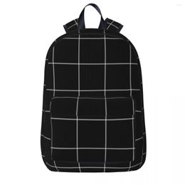 Backpack Black Grid White (Check Square Pattern) Backpacks Boys Girls Bookbag Students School Bags Cartoon Children Kids Rucksack