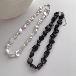 Choker Minar Simple Black White Color Irregular Baroque Pearl Beaded Necklaces Strand Necklace For Women Party Wedding Jewelry