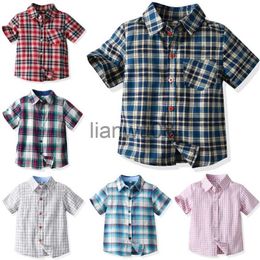 Kids Shirts Baby Boy Cotton Plaid Shirt Kids Clothes Infant Handsome Short Sleeves Top 06Y x0728