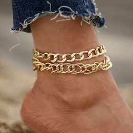 Gold Colour Double Layers Chain Anklets for Women Punk Ankle Bracelet Leg Foot Jewellery Gifts 230719